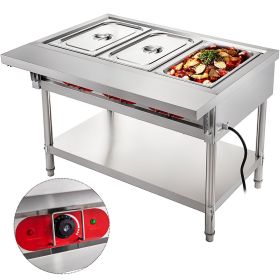 VEVOR Commercial Electric Food Warmer 3 Pot Steam Table Food Warmer 18 Quart/Pan with Lids with 7 Inch Cutting Board Food Grade Stainless Steel S