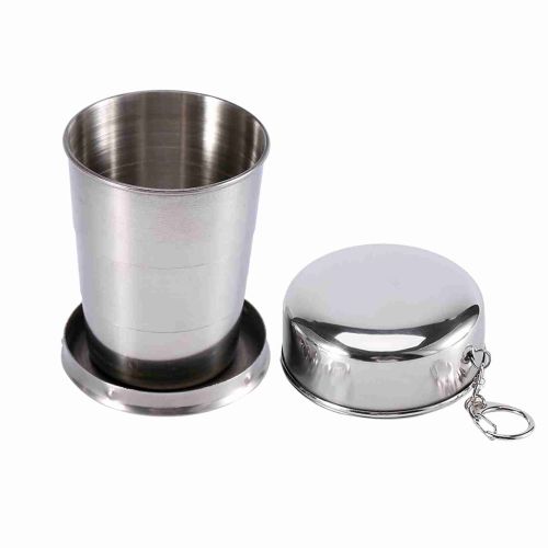 S Stainless Steel Travel Folding Cup Camp Keychain Retractable Telescopic Foldable